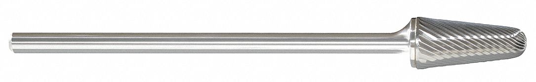 Carbide Bur: Ball-Nosed Cone, SL-1L6, Single Cut, 1/4" x 5/8" Head, 1/4" Shank
