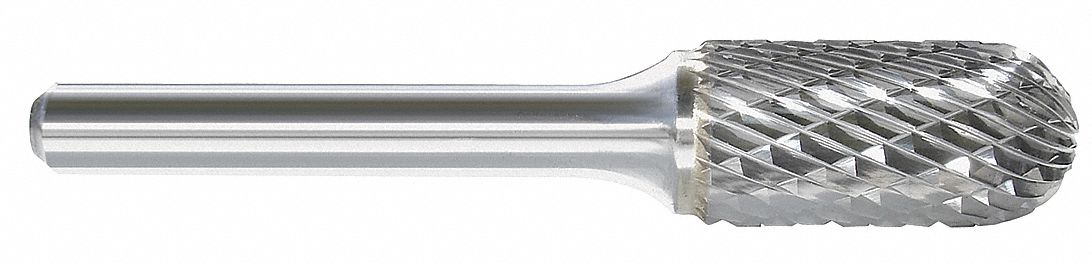 Carbide Bur: Ball-Nosed Cylinder, SC-1, Double Cut, 1/4" x 5/8" Head, 1/4" Shank