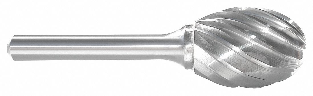 Carbide Bur: Oval, SE-3NF, Aluminum Cut, 3/8" x 5/8" Head, 1/4" Shank