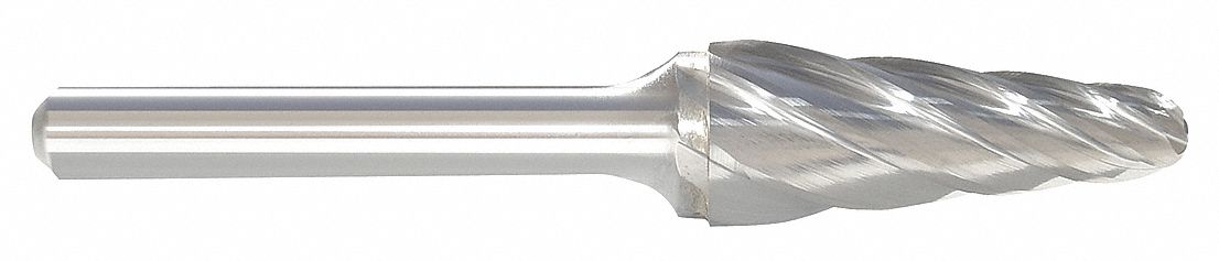 Carbide Bur: Ball-Nosed Cone, SL-3NF, Aluminum Cut, 3/8" x 1 1/16" Head, 1/4" Shank