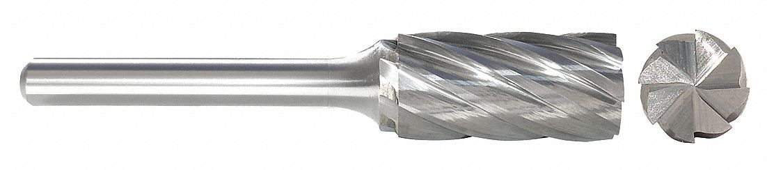 Carbide Bur: Cylinder with End Cut, SB-1NF, Aluminum Cut, 1/4" x 5/8" Head