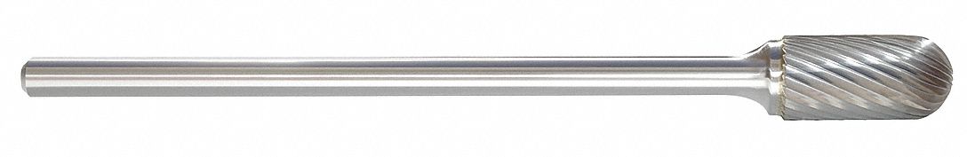 Carbide Bur: Ball-Nosed Cylinder, SC-1L6, Single Cut, 1/4" x 1/2" Head, 1/4" Shank