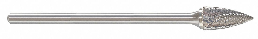 Carbide Bur: Pointed-End Tree, SG-1L6, Double Cut, 1/4" x 1/2" Head, 1/4" Shank