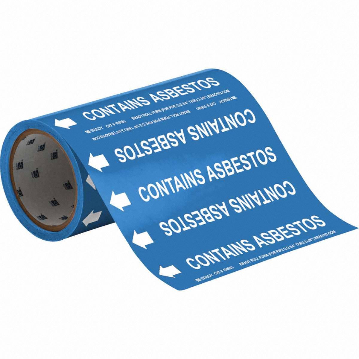Pipe Marker: Contains Asbestos, Blue, White, Fits 2 in and Smaller Pipe O.D., 30 Pipe Markers