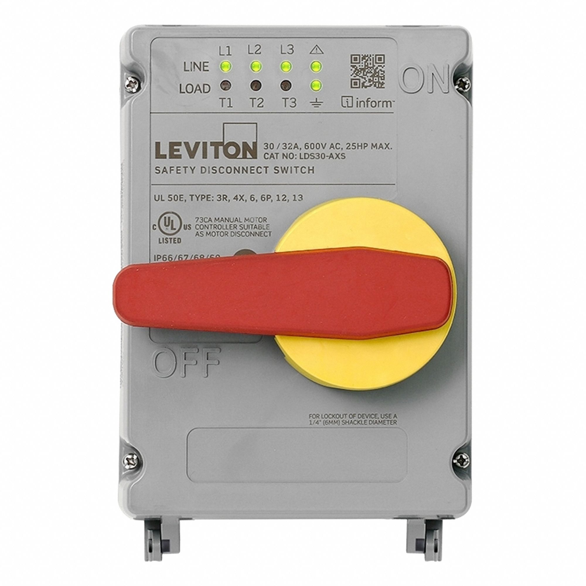 Disconnect Switch: Non-Fusible, 30 A, Single or Three Phase, 600V AC, Non-Metallic