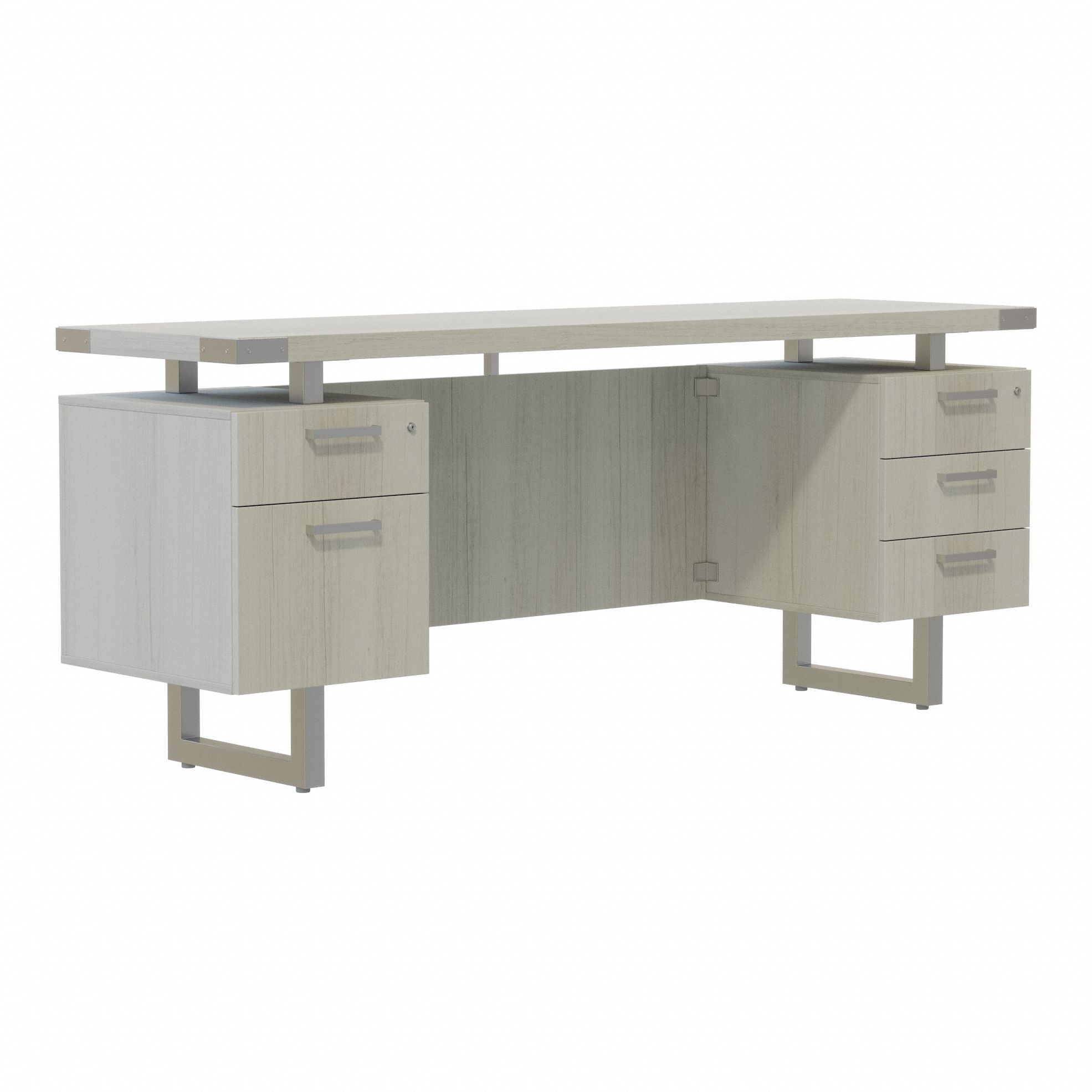 Credenza: Silver, 72 in Overall Wd, 20 in Overall Dp, White Ash