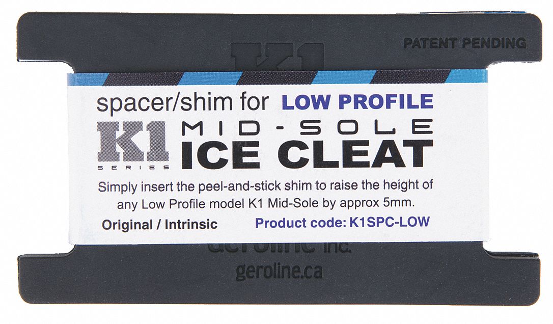 Ice Cleat Spacer: Mid-Sole Footwear Coverage, Rubber, 3 in L x 1-3/4 in W x 1/4 in H, Black, 1 PR