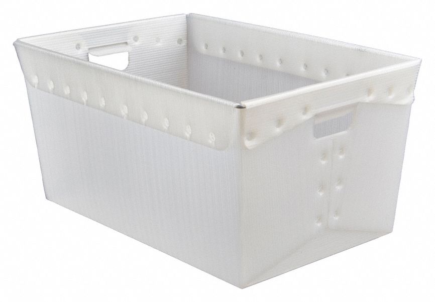 Nesting Tote: 12.9 gal, 23 in x 15 5/8 in x 12 in, White, Lid Not Included