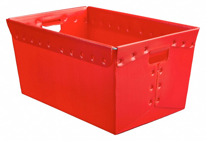 Nesting Tote: 12.9 gal, 23 in x 15 5/8 in x 12 in, Red, Lid Not Included, 10 to 20 gal