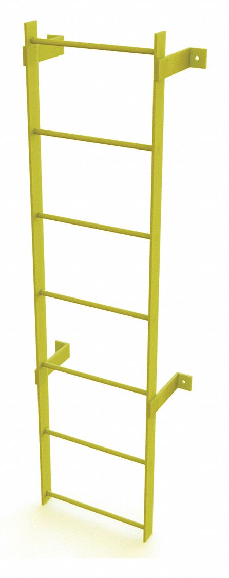 Ladder, Steel, Standard Fixed, 7-Rung: 7 ft Overall Ht, 25 in Overall Wd, Steel, 7 Rungs
