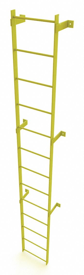 LADDER,STEEL, STANDARD FIXED,13-RUNG, 13 FT OVERALL H, 25 IN OVERALL W, STEEL, 13 RUNGS