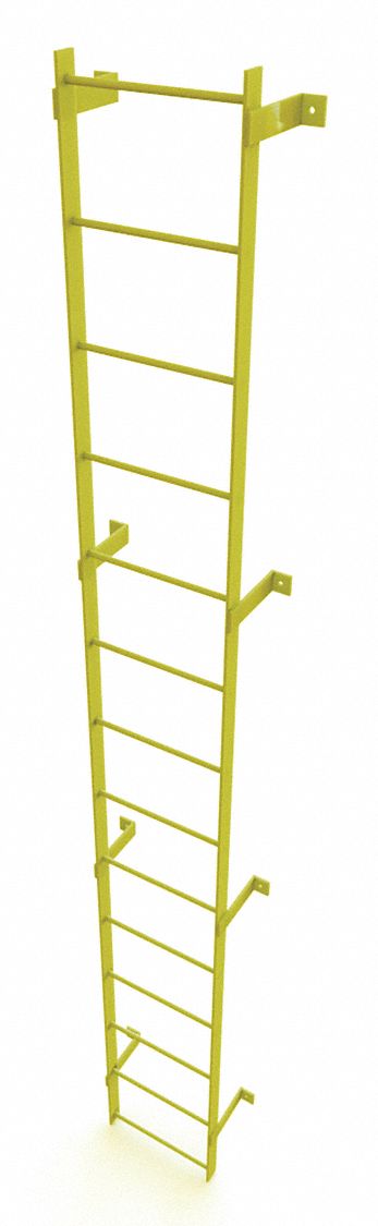LADDER,STEEL, STANDARD FIXED,14-RUNG, 14 FT OVERALL H, 25 IN OVERALL W, STEEL, 14 RUNGS