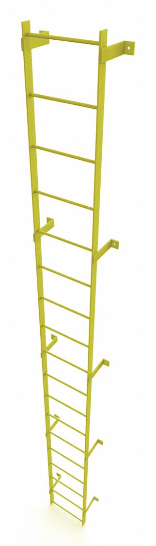 Ladder, Steel, Standard Fixed, 18-Rung: 18 ft Overall Ht, 25 in Overall Wd, Steel, 18 Rungs