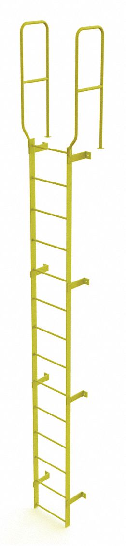 LADDER,WALK-THRU FIXED,STEEL, 14-RUNG, 17 FT OVERALL H, 28 IN OVERALL W, STEEL, 14 RUNGS