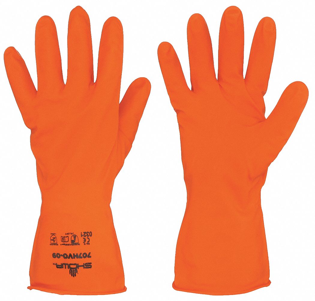 CHEMICAL-RESISTANT GLOVES, BIODEGRADABLE, UNLINED, SZ S/7, 12 IN L/9 MIL THK, ORNG, NITRILE