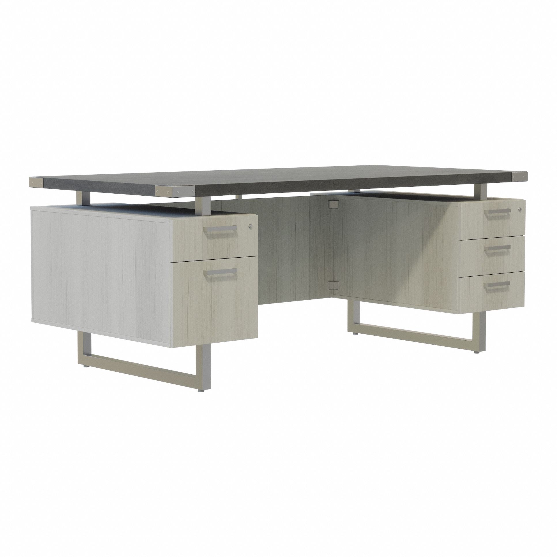 Office Desk: Silver, 72 in Overall Wd, 36 in Overall Dp, Stone Gray