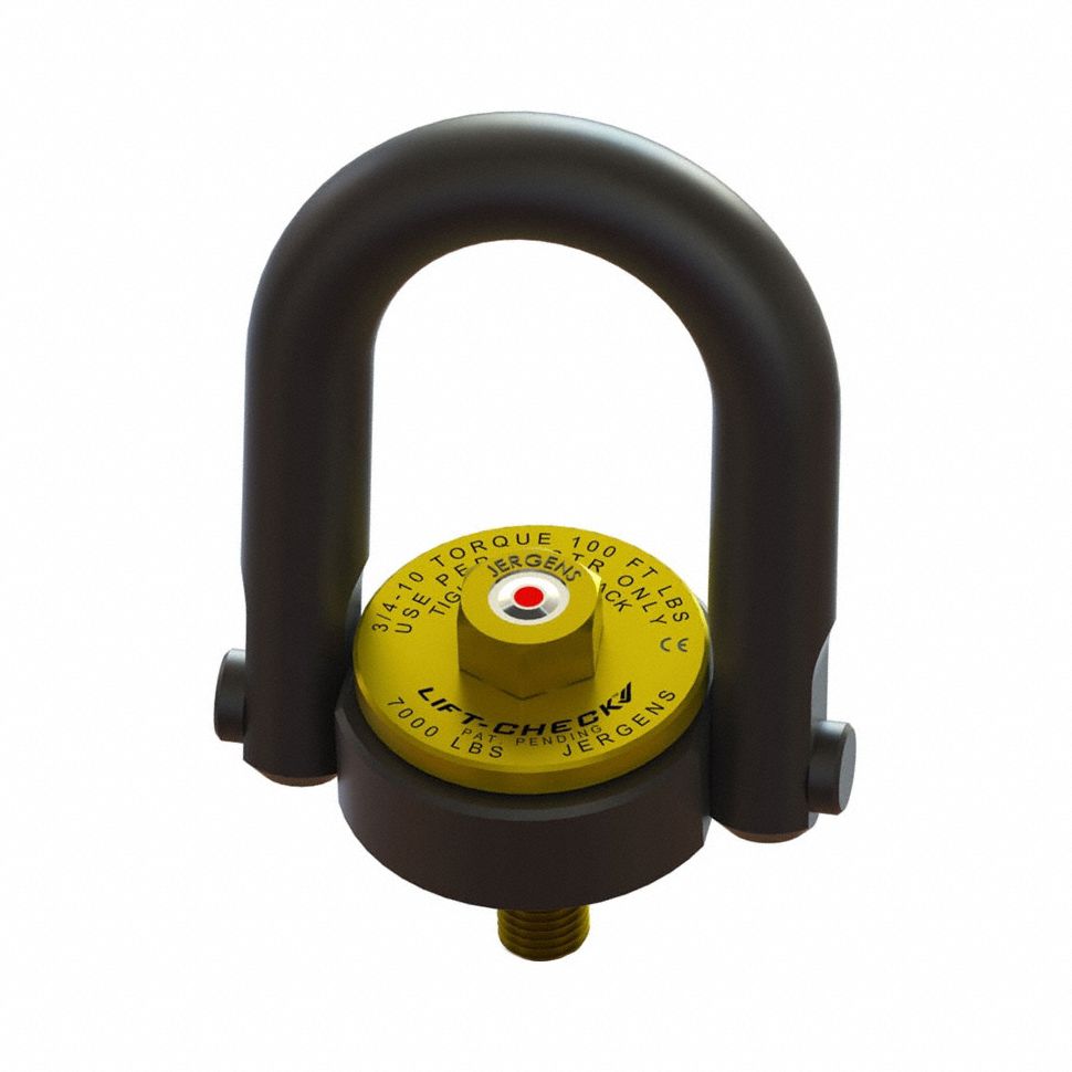 JERGENS Hoist Ring: Pivot/Swivel, w/Indicator, 1"-8, Max. 10,000 lb, Lifting/Pulling (MPN 23526LC). Key specifications — attr994472: JERGENS; attr994492: 1"-8; attr998493: Pulling.