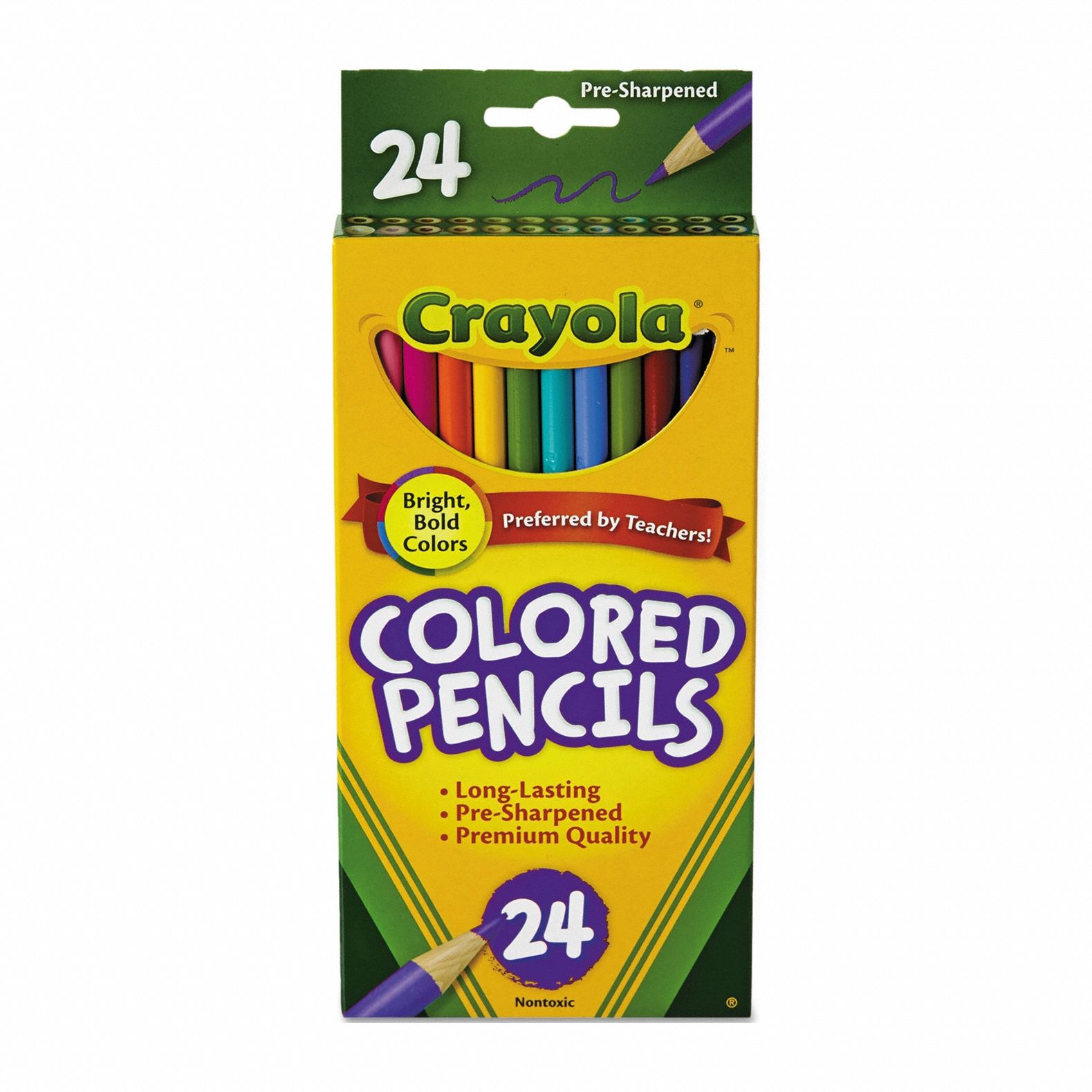Colored Pencil: 2B, 3.3 mm Point Size, Assorted, Wood, Eraser Not Included, Round, 24 PK