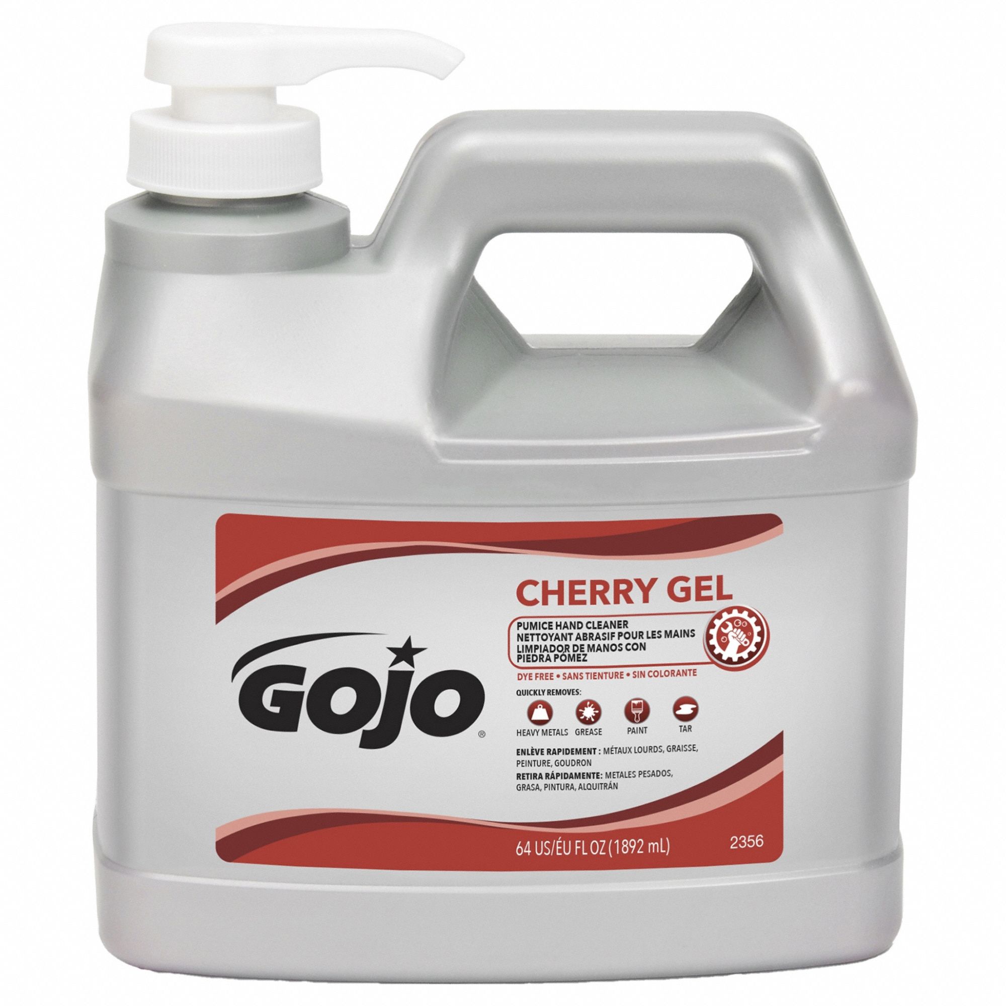 HAND CLEANER, GEL, PUMP BOTTLE, 0.5 GALLON, CHERRY, DYE FREE/MOISTURIZING/PARABEN FREE