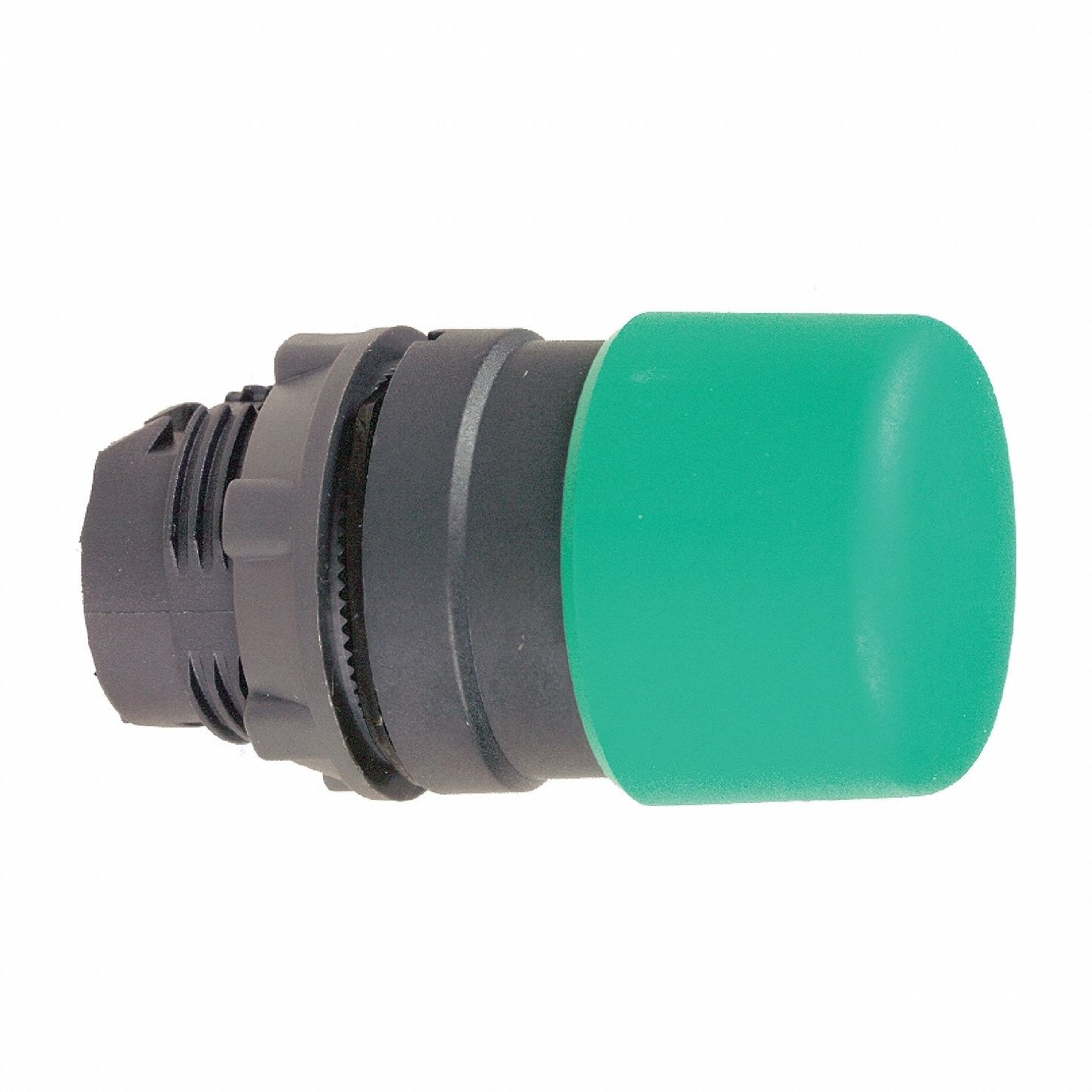 Mushroom Head Push Button: Green, 22 mm Mounting Size, Non-Metallic, Momentary