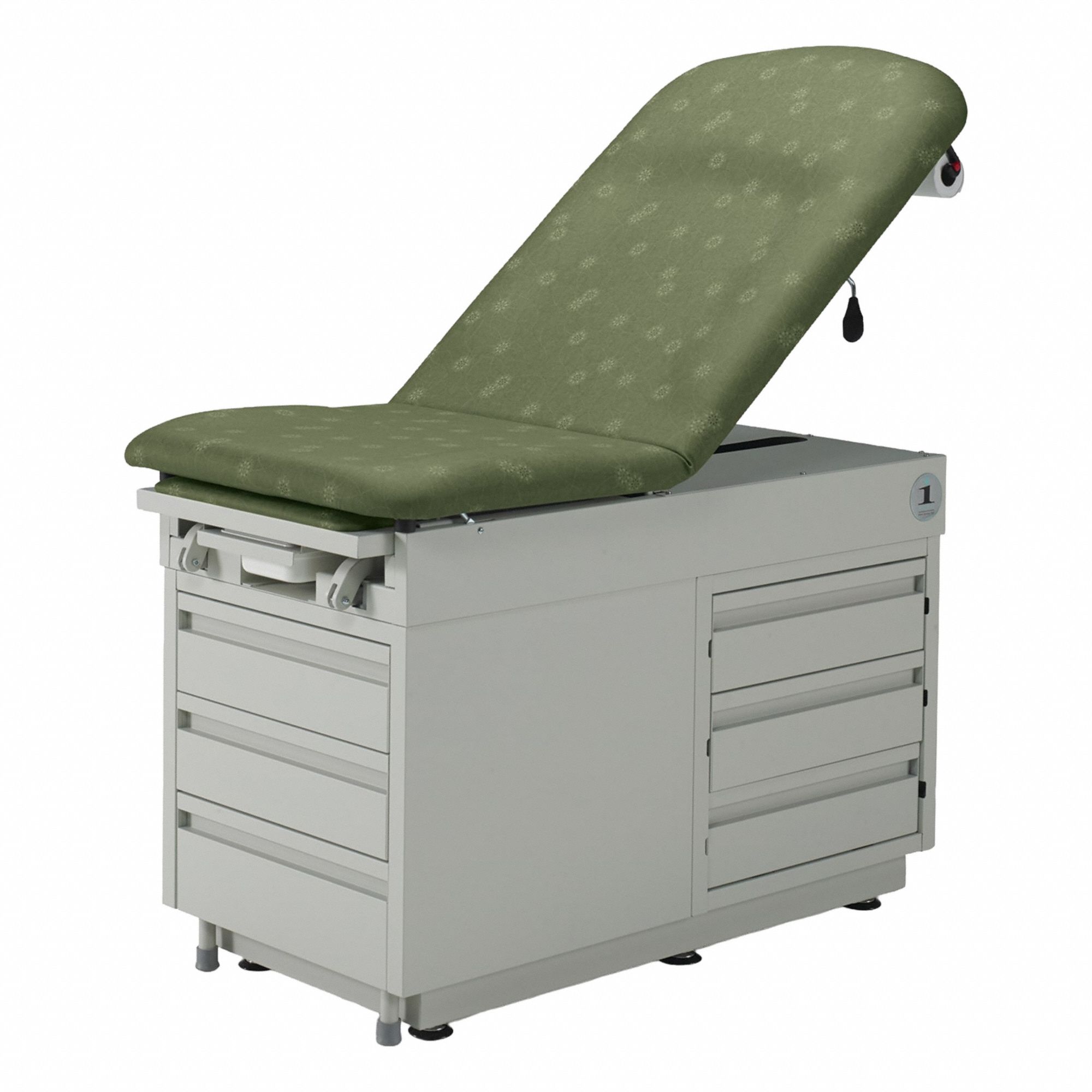 Exam Table: 32 in 52 in 27 in, 32 in Overall Ht, 27 in Overall Wd, 52 in Overall Lg, Palm