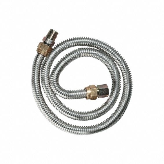 Gas Connector: 3/8 in Hose Inside Dia., 4 ft Hose Lg, 60, 500 BTU Capacity, Silver, FNPT x FNPT