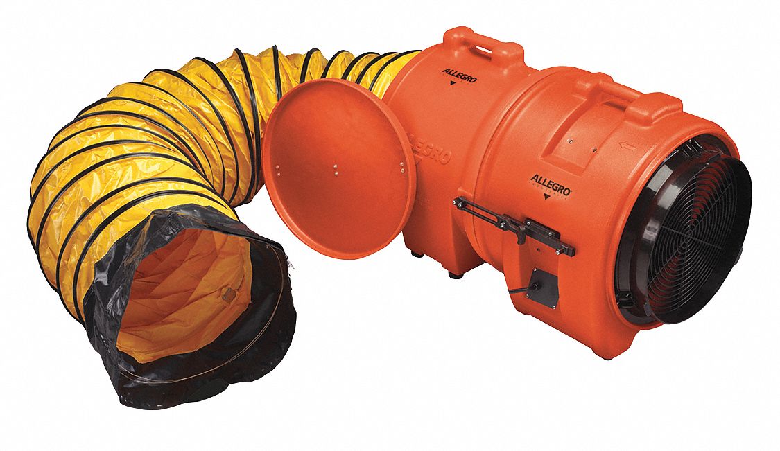 Confined Space Blower: 12 V DC, 16 in Duct Dia, 1/2 hp Horsepower, Orange, 39 A Current