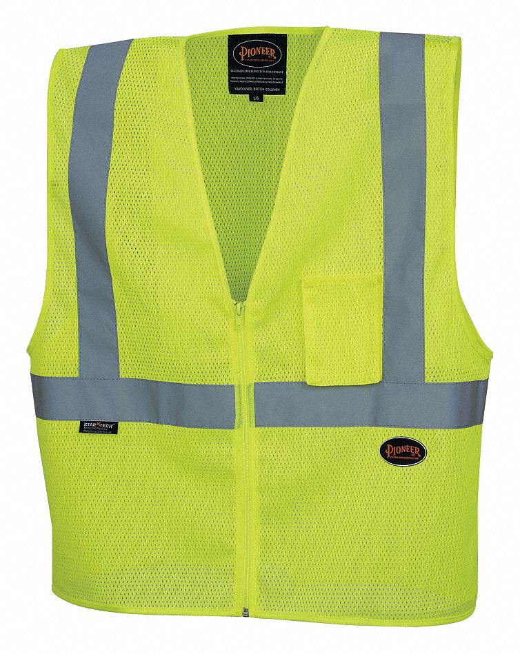 PIONEER, ANSI Class 2, L, Safety Vest,Mesh,HiVis Yellow,L 238T95V1060360UL Grainger