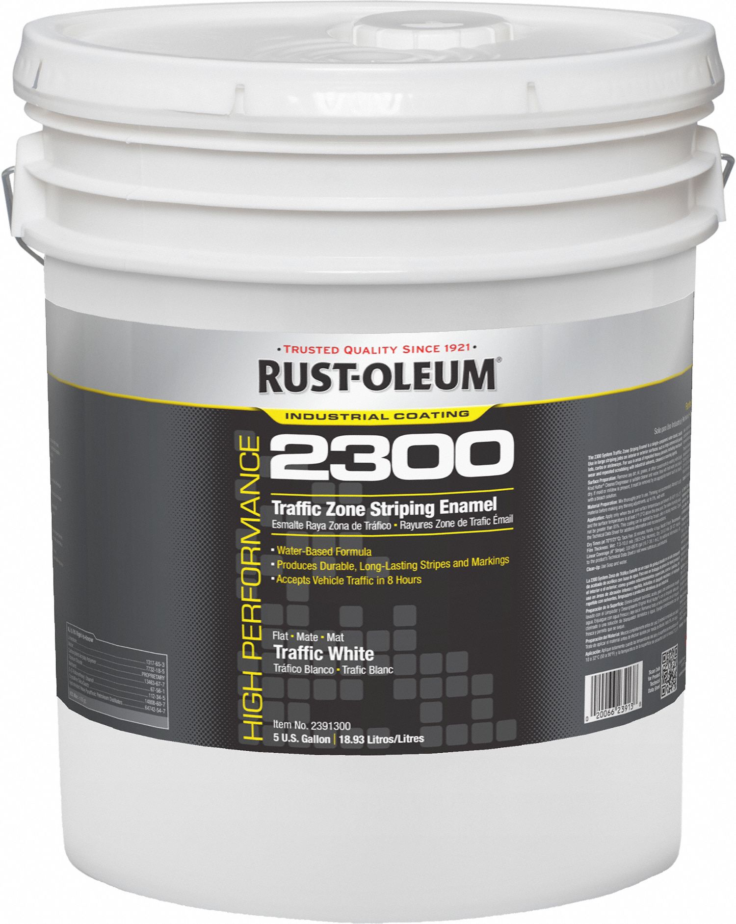 Paint, Water Based Acrylic: Pour Paint Dispensing, Traffic White, 5 gal