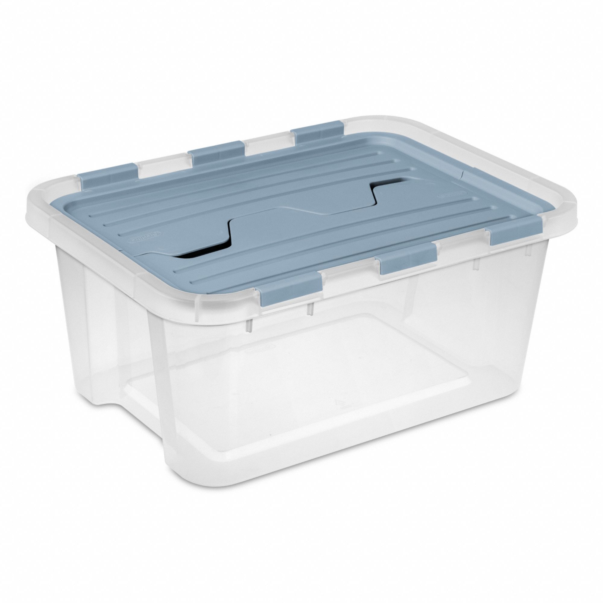 Storage Tote Clear Blue Lid Plastic