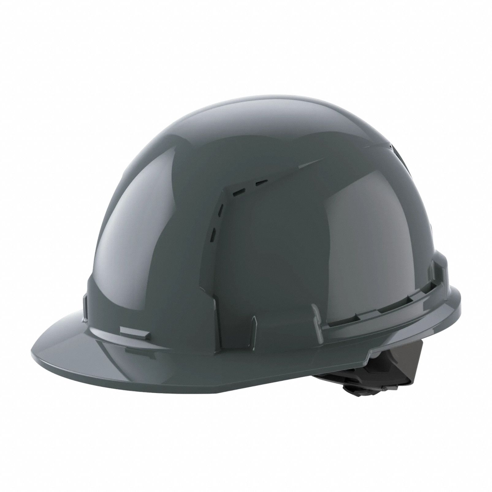 Hard Hat: Gray, Ratchet (4-Point), Ratchet, Polyethylene, Side-Slots, Milwaukee, Solid