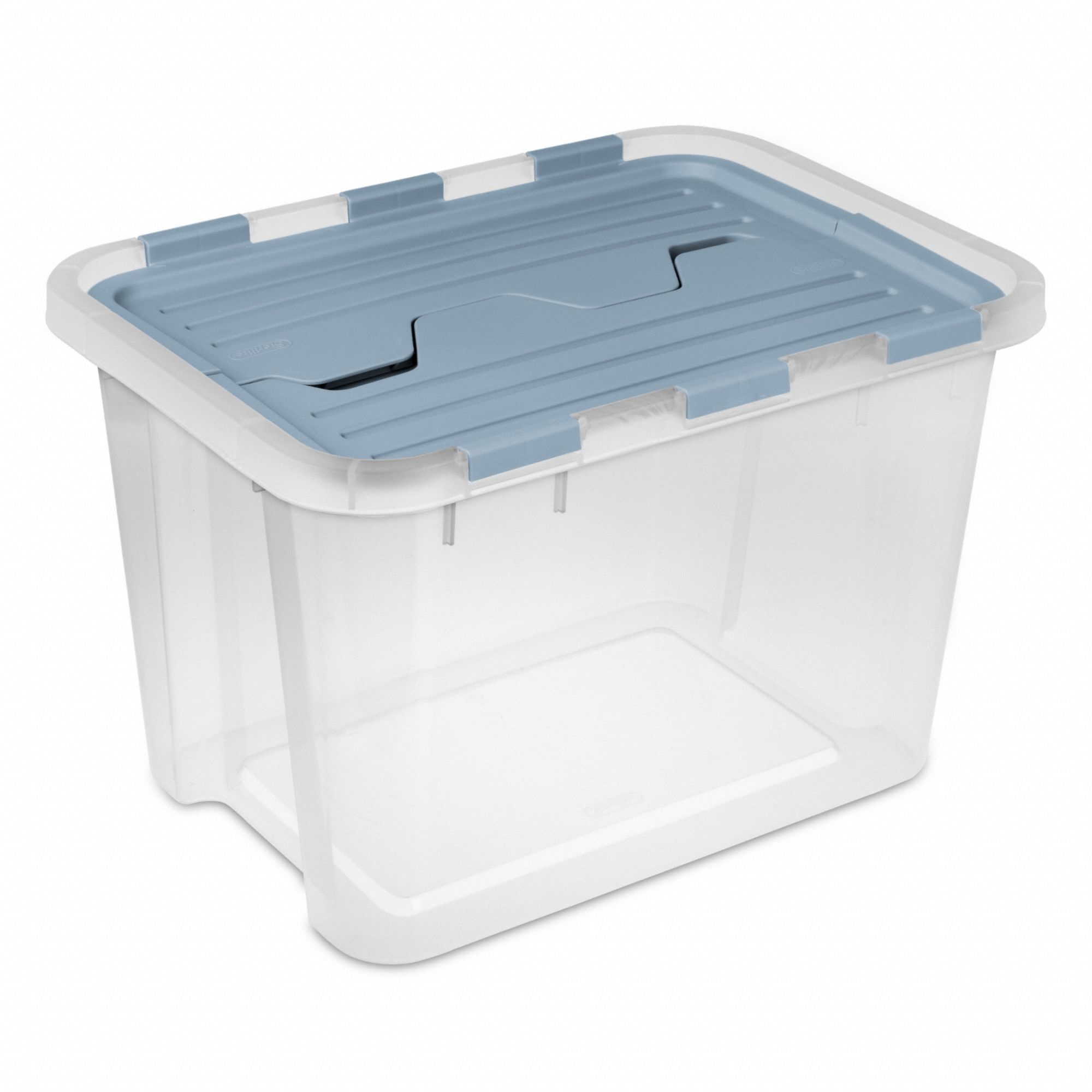 Storage Tote Clear Blue Lid Plastic
