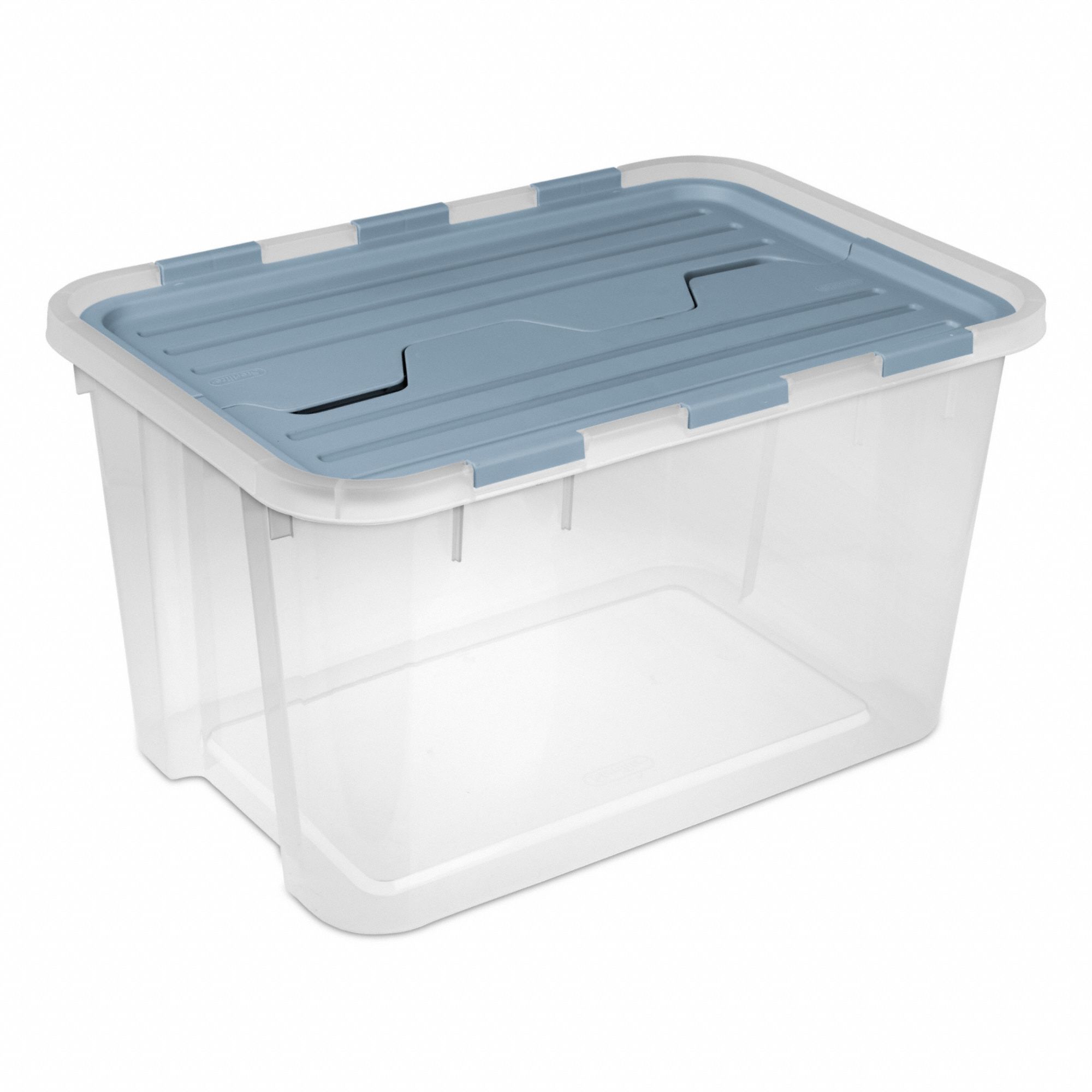 Storage Tote Clear Blue Lid Plastic