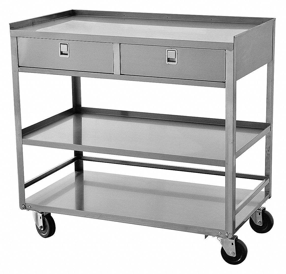 GENERAL PURPOSE STEEL MOBILE WORKSTATION, FIXED H, STAINLESS STEEL, 36 IN X 20 IN