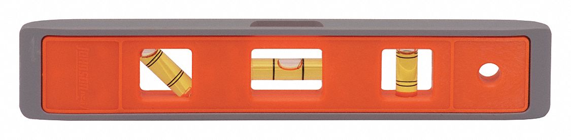 Torpedo Level: Level, Plumb & 45° Angle, Torpedo, 9 in Overall Lg, Top & Side Read