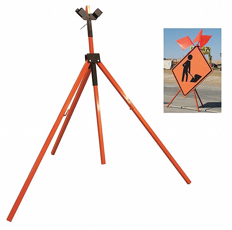Tripod Sign Stand: Rigid, 36 in x 36 in, 48 in x 48 in Compatible Sign Size, 3 Legs, 54 in, 77 in