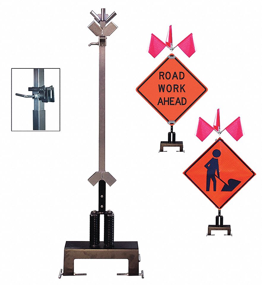Barrier Mount Sign Stand: Roll-Up, 36 in x 36 in, 48 in x 48 in Compatible Sign Size, 4 Legs