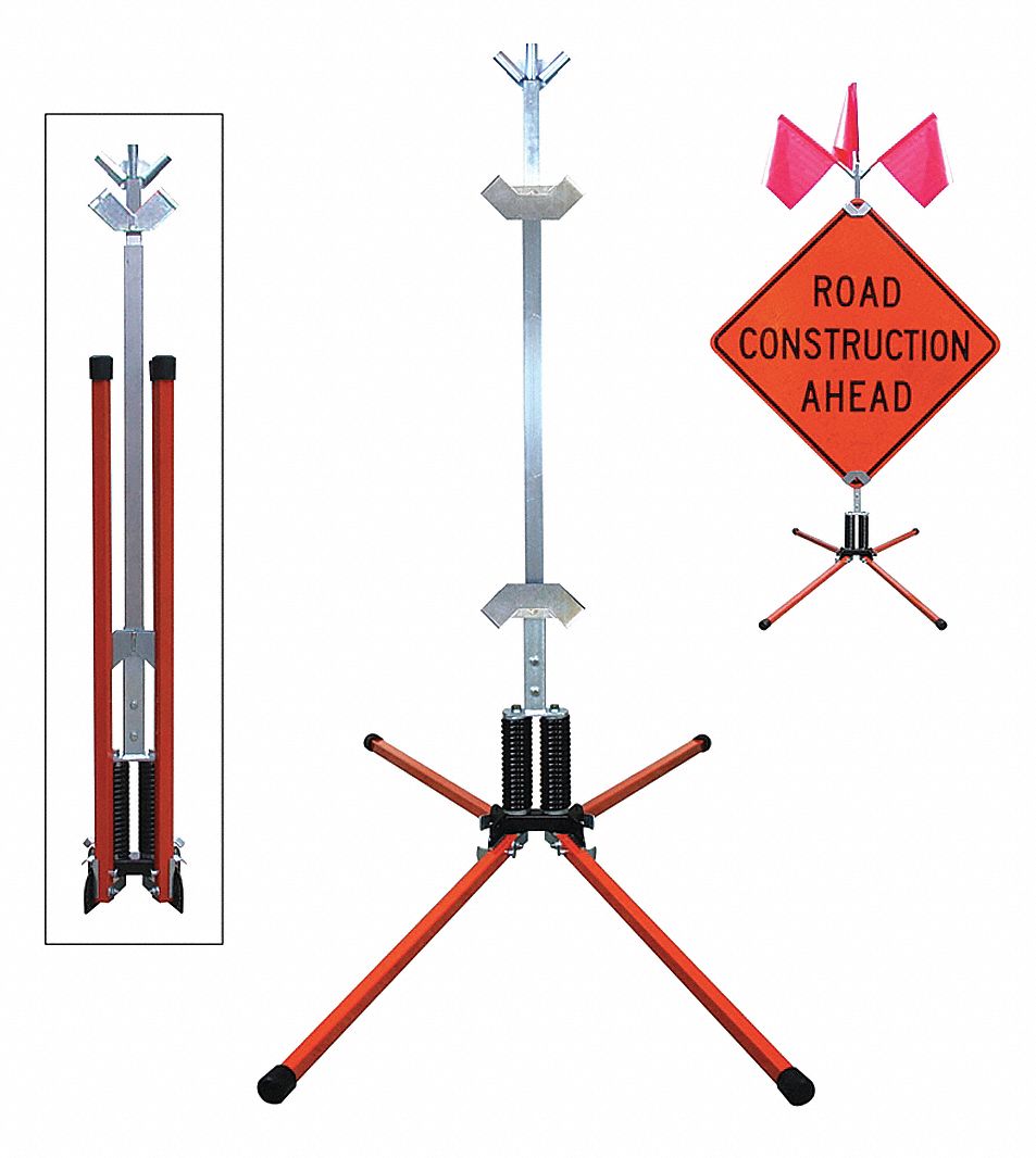 Sign Stand: Rigid, 36 in x 36 in, 48 in x 48 in Compatible Sign Size, 4 Legs, 44 in, 48 in to 84 in