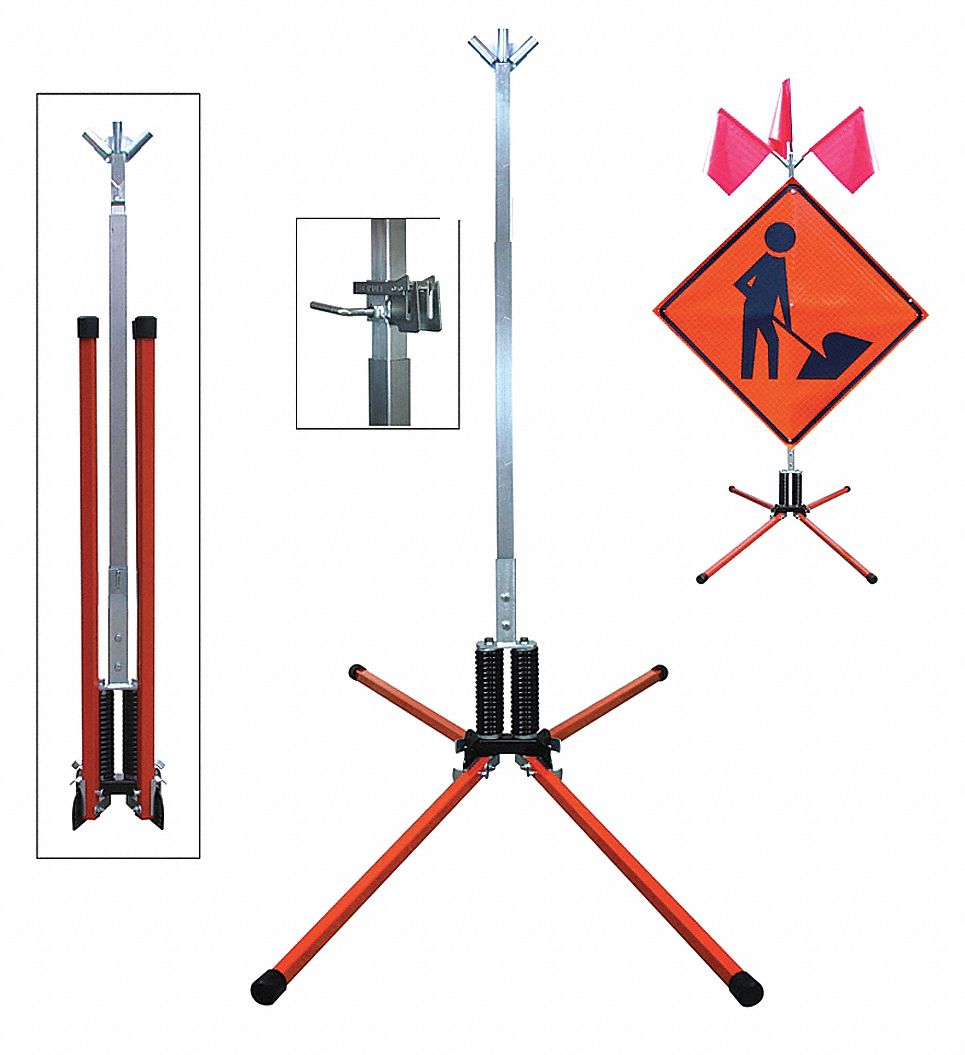 Sign Stand: Roll-Up, 36 in x 36 in, 48 in x 48 in Compatible Sign Size, 4 Legs, 44 in, Foldable