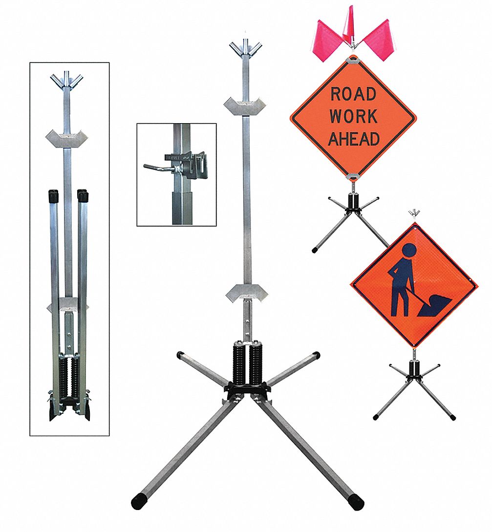 Sign Stand: Rigid, Roll-Up, 36 in x 36 in, 48 in x 48 in Compatible Sign Size, 4 Legs, 44 in