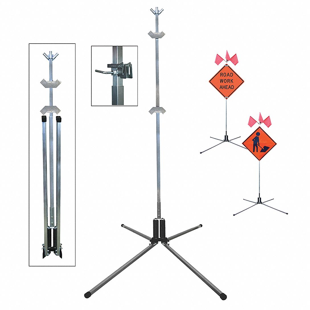 Sign Stand: Rigid, Roll-Up, 36 in x 36 in, 48 in x 48 in Compatible Sign Size, 4 Legs, 64 in