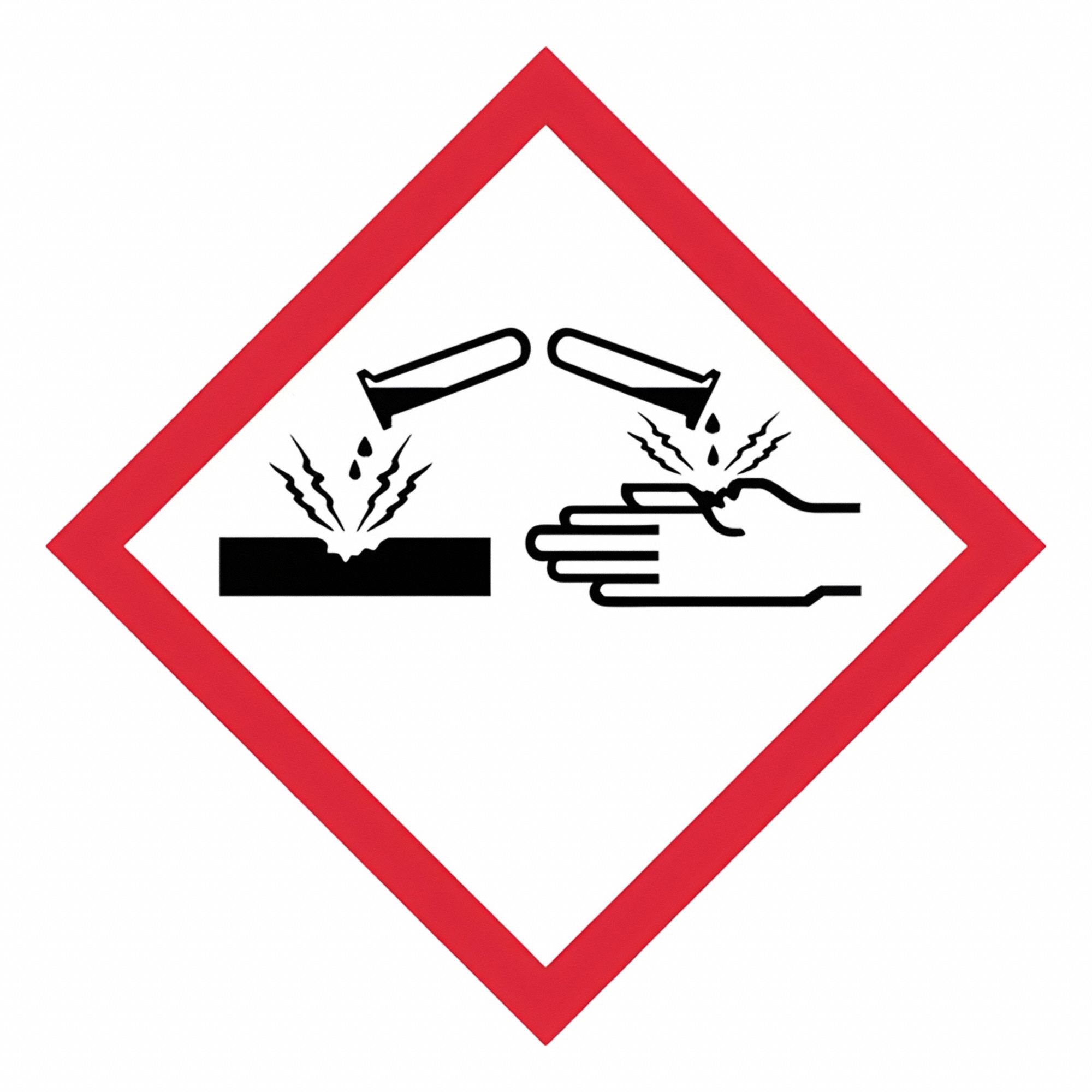 GHS Label: Corrosive Pictogram, 4 in Ht, 4 in Wd, 0.0035 in Thick, Square, No Text, Paper, 500 PK
