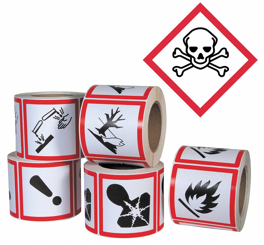 LABEL, SKULL & CROSSBONES PICTOGRAM, 4 IN H, 4 IN W, 0.0035 IN THICK, SQUARE, NO TEXT, 500 PK