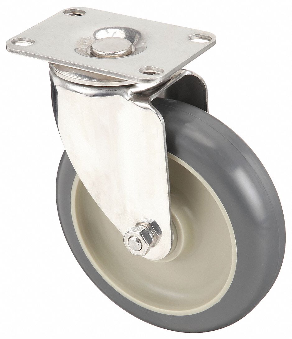 CORROSION-RESISTANT STANDARD PLATE CASTER, 5 IN WHEEL DIAMETER, 300 LB, SWIVEL CASTER