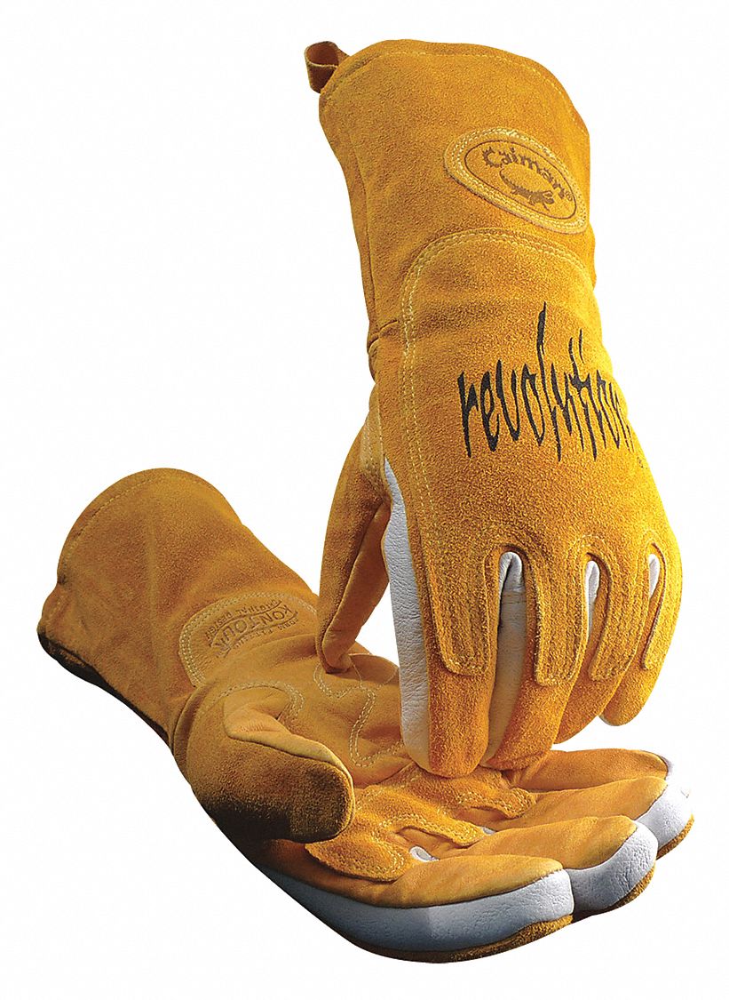 WELDING GLOVES, WING THUMB, GAUNTLET CUFF, YELLOW COWHIDE, L