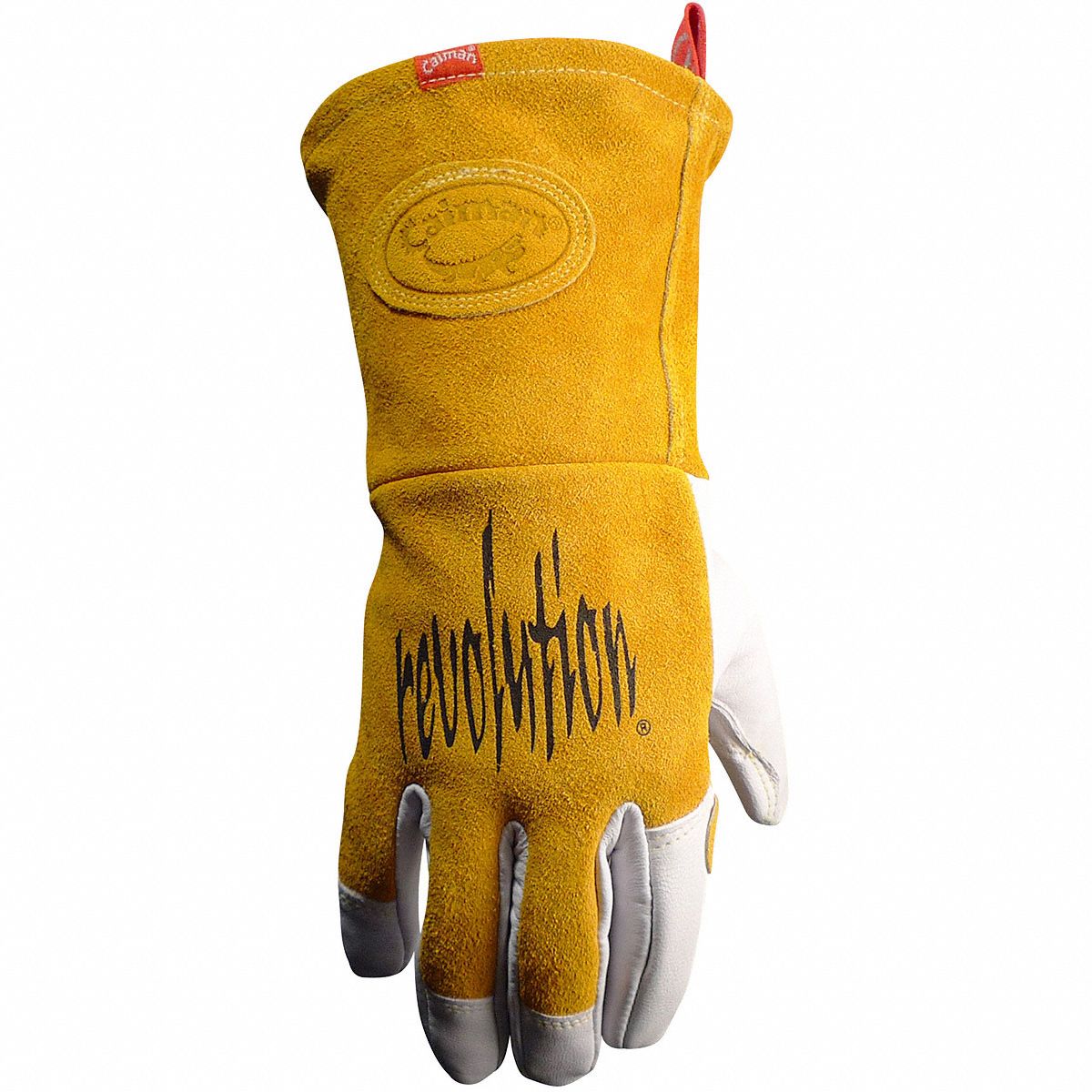 CAIMAN Welding Gloves Wing Thumb, Gauntlet Cuff, Premium, Tan Cowhide