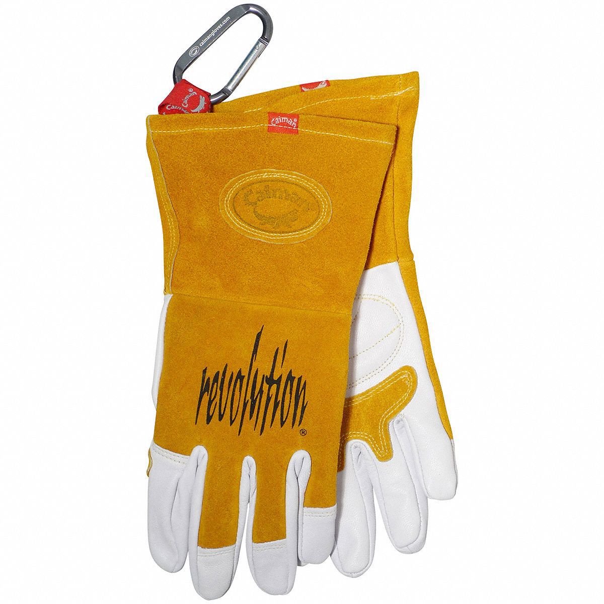 CAIMAN Welding Gloves Wing Thumb, Gauntlet Cuff, Premium, Tan Cowhide