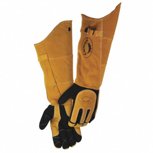 Goatskin 12-1/2" Glove Length Gathered Cuff L Caiman Welding Gloves 