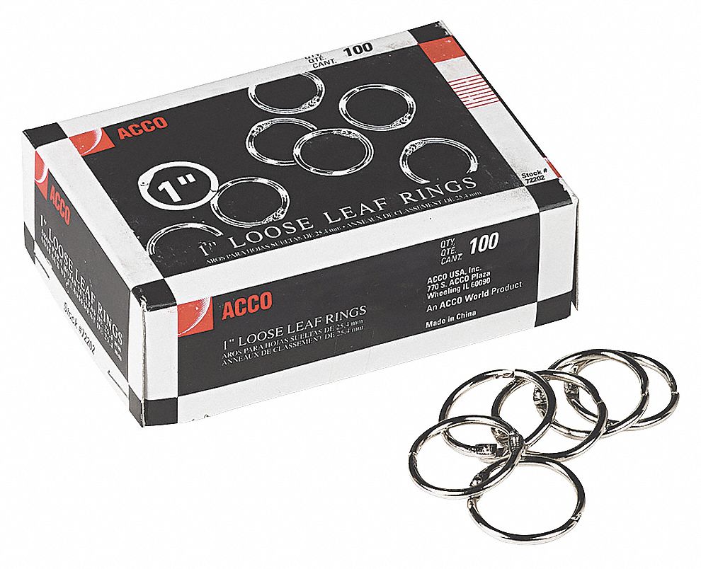 ACCO, 1 in Size, NickelPlated Steel, Binder Ring 23K150ACC72202