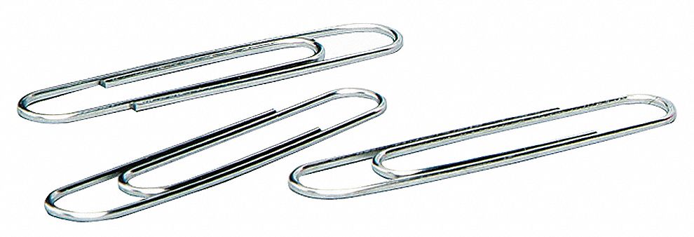 Paper Clip: Jumbo Size, Steel, Silver, 2 in Overall Lg, Smooth, 1, 000 PK